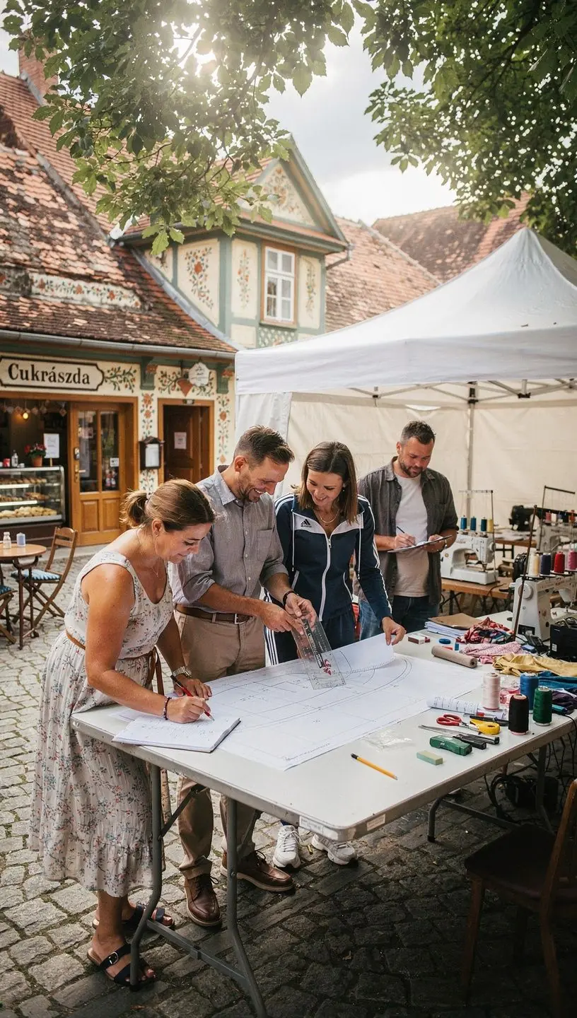 Diákok együtt dolgoznak, hogy elsajátítsák a szabás és varrás technikáit.