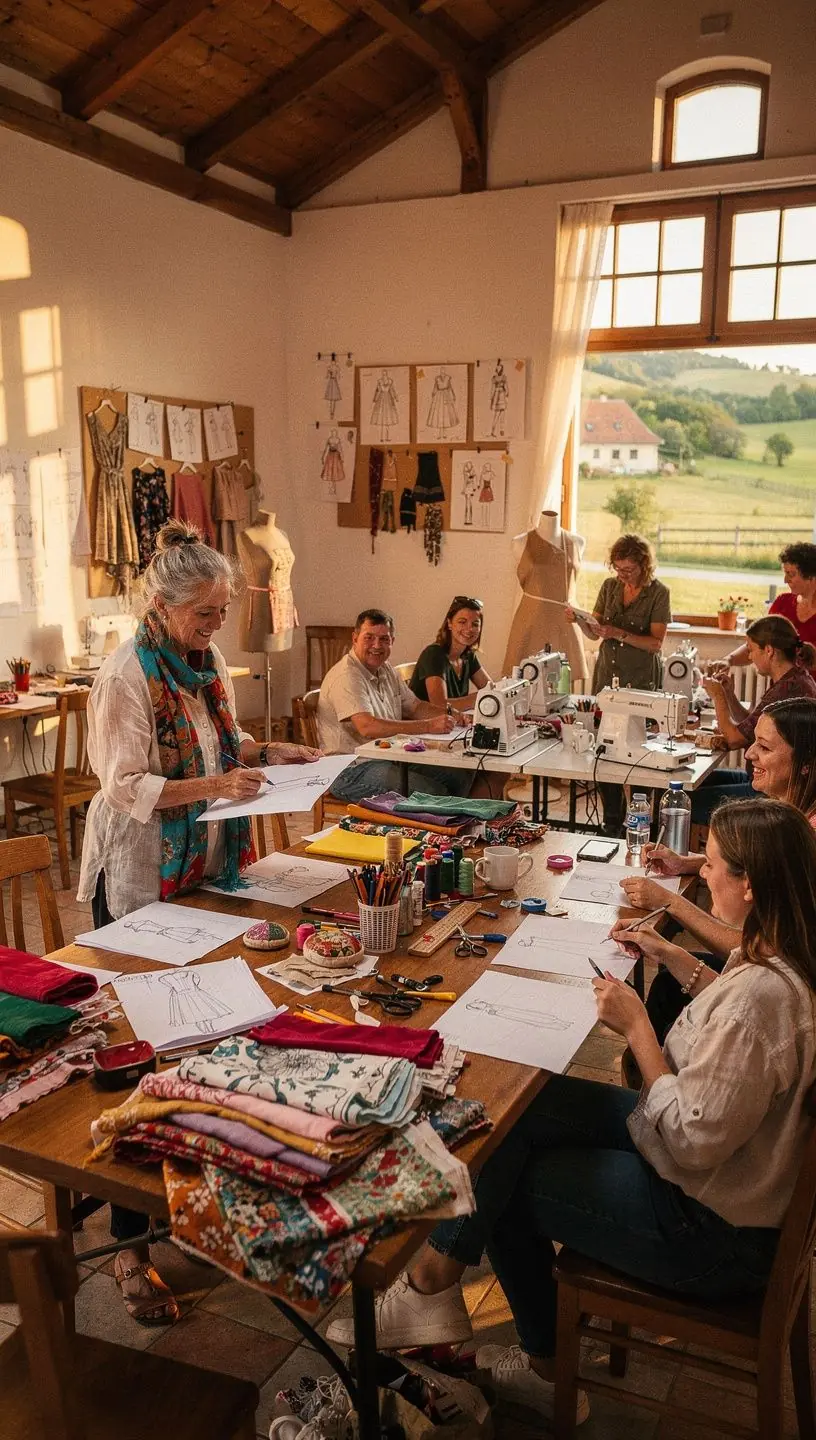 Minta készítés folyamata, ahol a tanulók papíron alakítják a ruházati terveket.