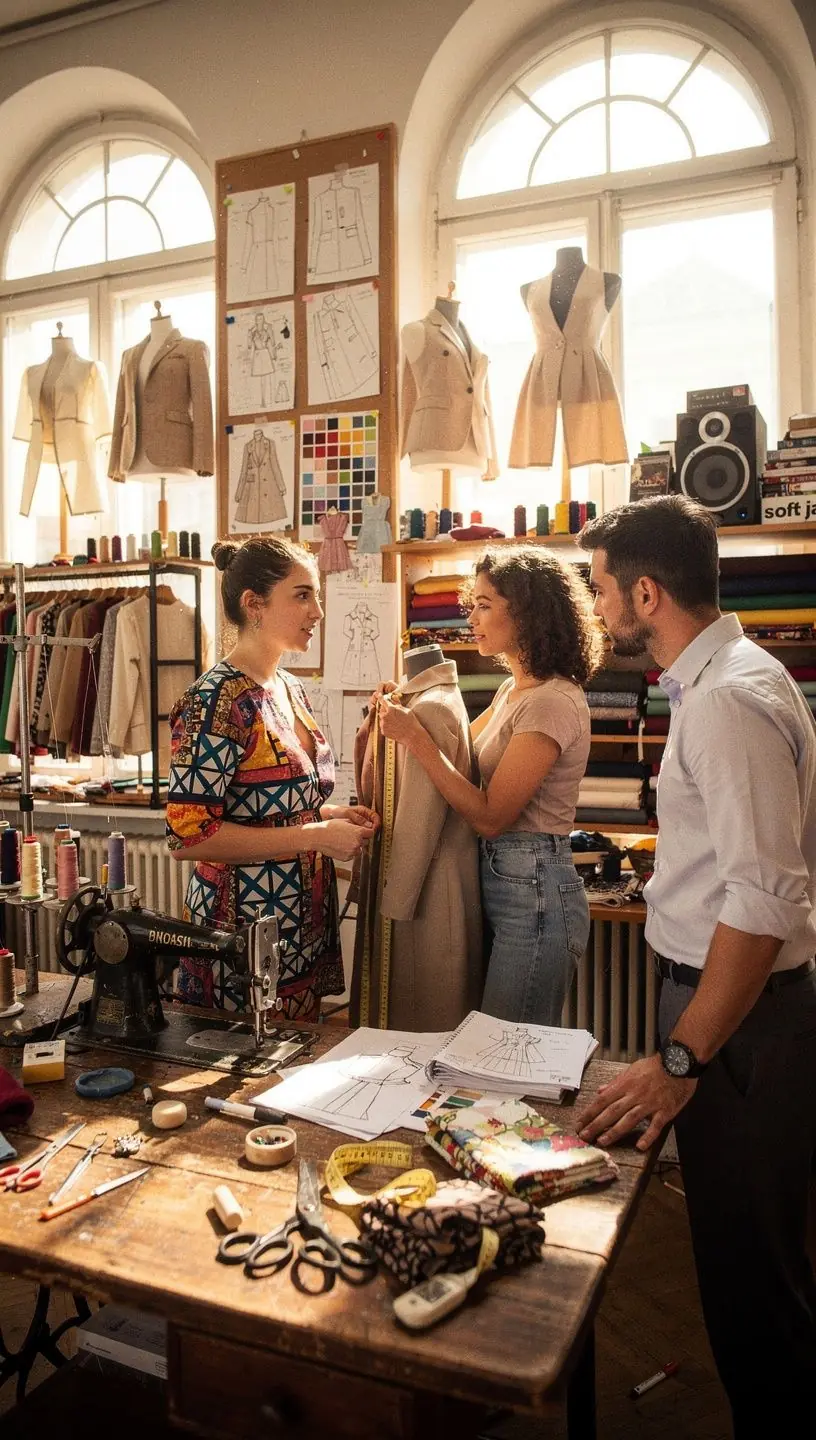 Divatos varrást oktató iskola, ahol a diákok különböző ruhadarabokat készítenek.